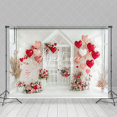 Aperturee - Aperturee White Wall Balloons Floral Valentines Day Backdrop